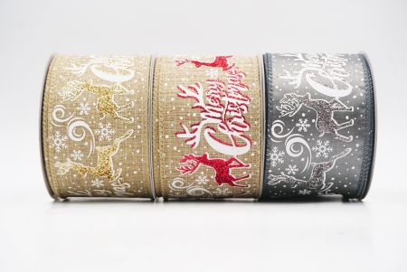 Glitter Reindeer & Merry Christmas Script Wired Ribbon - Glitter Reindeer & Merry Christmas Script Wired Ribbon